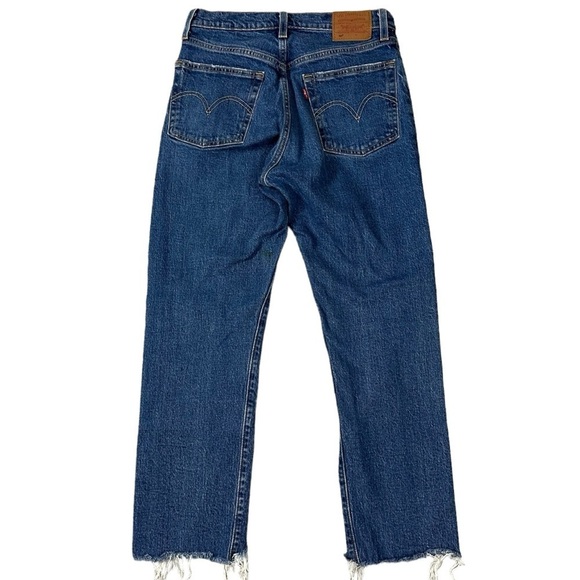 Levi's 501 Premium Crop Jeans in Charleston Fun Size 27 Big E Distressed Raw Hem - Picture 9 of 16